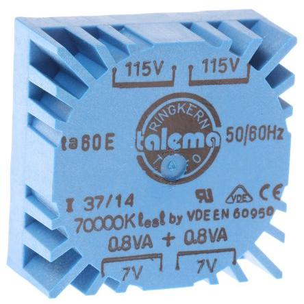 Nuvotem Talema Toroidní transformátor, počet výstupů: 2, primární napětí: 230 V ac, sekundární napětí: 2 x 7 V ac 1.6