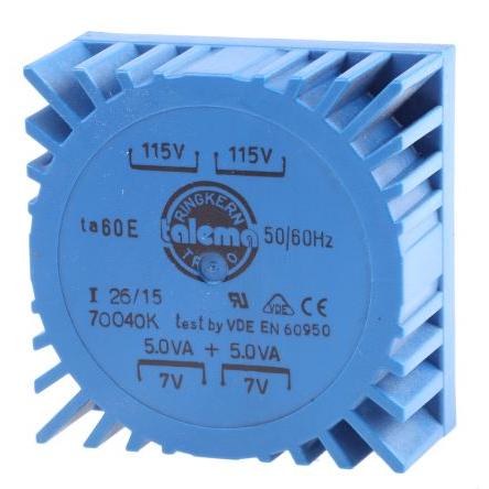 Nuvotem Talema Toroidní transformátor, počet výstupů: 2, primární napětí: 230 V ac, sekundární napětí: 2 x 7 V ac 10 VA,