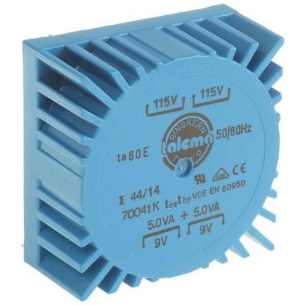 Nuvotem Talema Toroidní transformátor, počet výstupů: 2, primární napětí: 230 V ac, sekundární napětí: 2 x 9 V ac 10 VA,