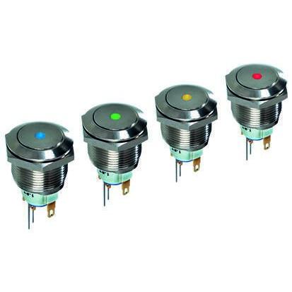 APEM Tlačítkový spínač, řada: AV IP65 Blokování Osvětlené 19.2 mm 2A, barva LED: Zelená 48 V dc 250 V ac