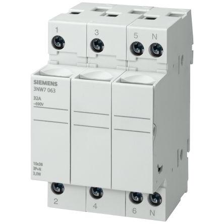 Držák pojistek s montáží na lištu DIN 20A 400V Siemens 8 x 32 mm 3pólový