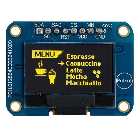 Displej OLED, řada: MDOB128064V1V-YI 0.96 in Žlutá Pasivní matice 128 x 64 pixelů COB Midas I2C
