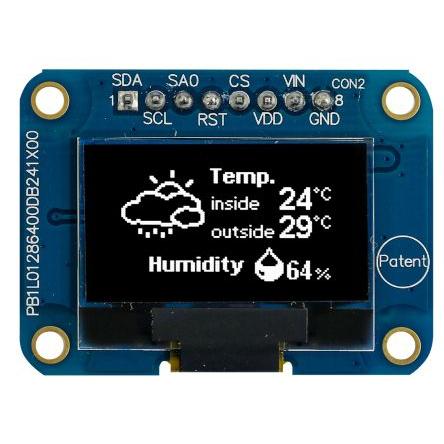 Displej OLED, řada: MDOB128064VV-WI 0.96 in Bílá Pasivní matice 128 x 64 pixelů COB Midas I2C