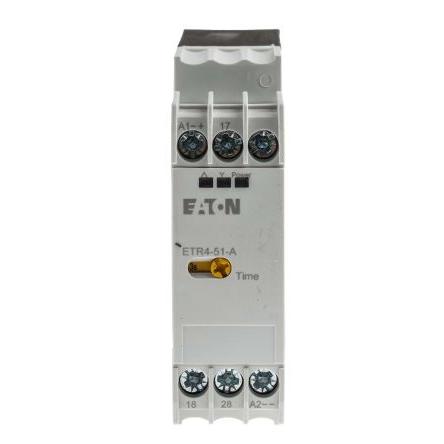 Eaton Časovací relé, řada: ETR4 Lišta DIN SPST 2kontaktové 240 V dc 24V ac, 240 V ac 1 funkce Šroub 3 to 60 s