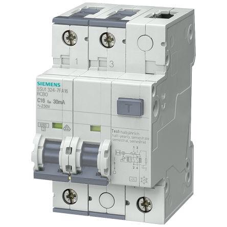 Siemens Jistič zbytkového proudu s ochranou proti přepětí, rozsah: 5SU1 2pólový 16A vypínací citlivost 30 mA,