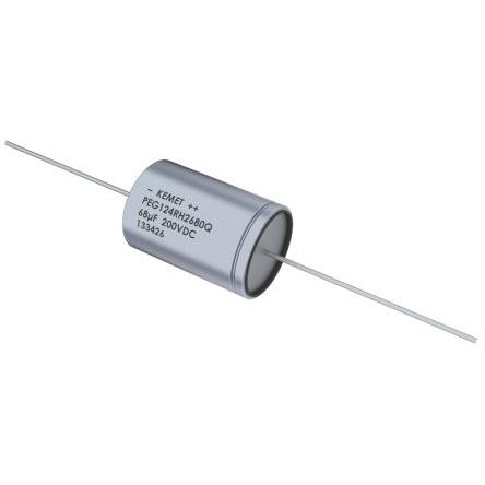 Kondenzátor, řada: PEG124 47 μF -10 to 30 % 1.2Ω 400V dc Axiální PEG124VL2470QL1, Axiální, Průchozí otvor KEMET