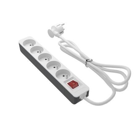 RS PRO Koncová zásuvka, délka kabelu: 1.5 m 5 zásuvek, 250V Typ E – francouzský, IP20 Bílá, Bílá Polyvinylchlorid Typ E