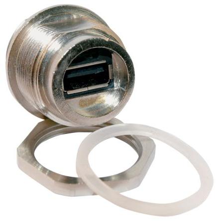 CONEC USB adaptér, řada: 17 Vnitřní, počet portů: 1portový, orientace těla: Rovný USB typu A, 30V, Panel USB 2.0, IP67,