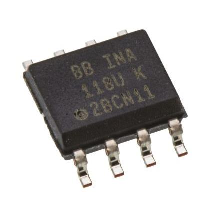 Texas Instruments Přístrojový zesilovač INA118U ofset 125 μV 800 kHz 0.385 mA CMRR 73 dB, SOIC, počet kolíků: 8 kolíkový