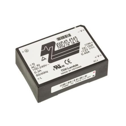 Spínaný napájecí zdroj, počet výstupů: 2 KWD10-1212 12V dc Montáž na plošný spoj 10 W KWD TDK-Lambda 340 V dc, 265V ac