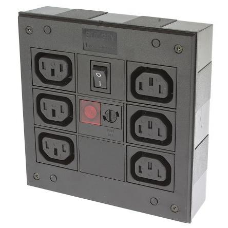 Bulgin Zásuvková lišta 6cestná 2m kabel, 250V ac 10A Typ G – britská BS1363, NEMA 5-15, CEE IEC C13 Jištěný