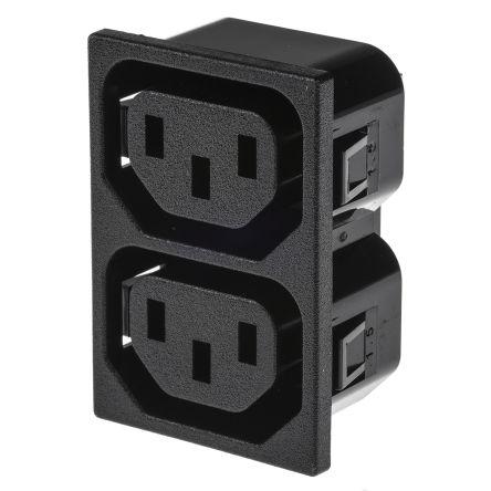 Bulgin Konektor IEC 2 X C13, orientace těla: Rovný, Zacvakávací montáž Vnější, 250V 10A