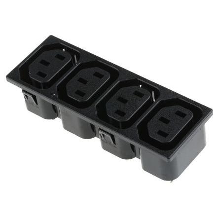 Bulgin Konektor IEC C13 x4, orientace těla: Rovný, Zacvakávací montáž Vnější, 250V 10A