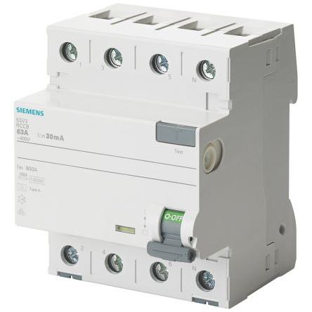 Jistič zbytkového proudu 4pólový Typ A 63A 30 mA Siemens Typ A SENTRON 5SV3346 VDE, EAC, UKCA, CE
