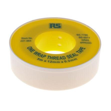 Páska PTFE, Bílá RS PRO, délka: 5 m 12mm 0.2 mm