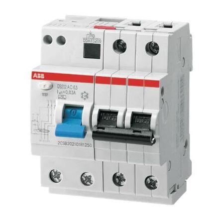 ABB Jistič zbytkového proudu s ochranou proti přepětí, rozsah: DS202 M 2pólový 63A vypínací citlivost 30 mA,