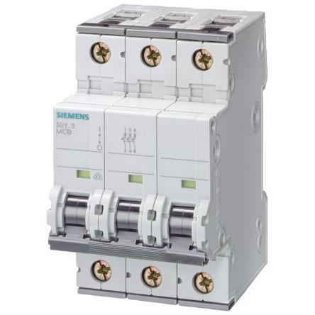 Siemens Miniaturní jistič, rozsah: 5SY 3pólový 3A vypínací výkon 10 kA, charakteristika: Typ A, rozsah: SENTRON 400V ac
