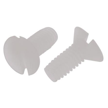 RS PRO Šroub s nízkou půlkulovou hlavou Drážka, Obyčejný, Nylon hlavice Zapuštěná 6.0 mm