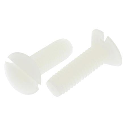 RS PRO Šroub s nízkou půlkulovou hlavou Drážka, Obyčejný, Nylon hlavice Zapuštěná 20.0 mm