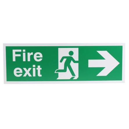RS PRO Konec znamení, Polyvinylchlorid FIRE EXIT, Bílá, Zelená Angličtina