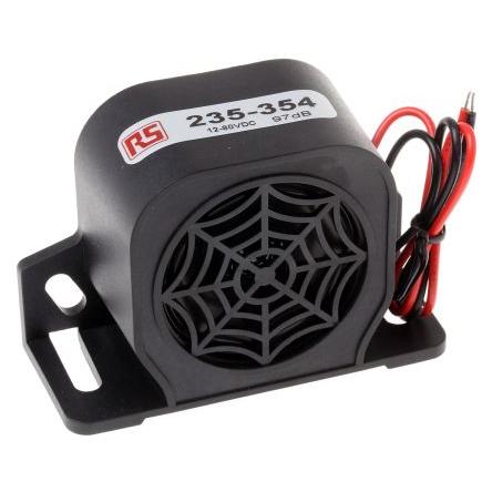 RS PRO Elektronická siréna Univerzální Černá 1 80V dc EMC, RoHS Compliant 97 dB @ 1m DC