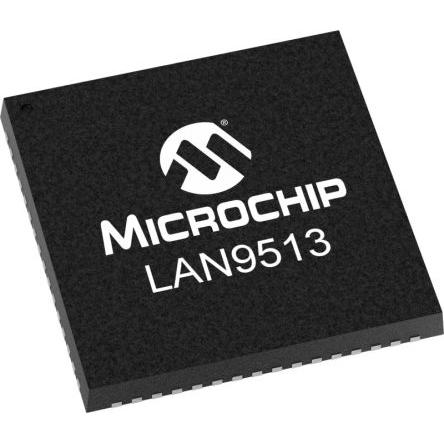 Microchip Ethernetový kontrolér LAN9513I-JZX 480 Mbps 3.3 V, počet kolíků: 64 kolíkový 3.3V, QFN