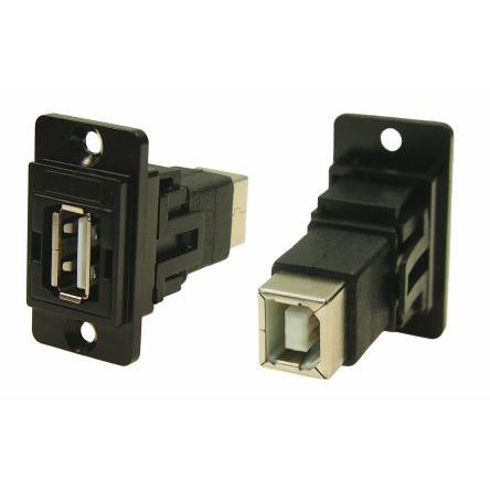 RS PRO Konektor USB, řada: FT Zásuvka/zásuvka, počet portů: 2portový, orientace těla: Rovný USB typu A na B, Panel USB