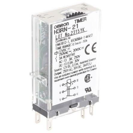 Omron Časovací relé, řada: H3RN DPST 2kontaktové 12 V dc 12V ac Multifunkční funkce Zásuvka 0.1 min to 10 h