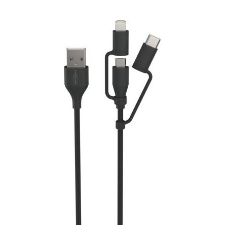 Ansmann Kabel USB do zásuvky IC Vnější, A: USB typu A, 1.2 m Vnitřní, Černá, B: Lightning, Micro USB typ B, USB typu C