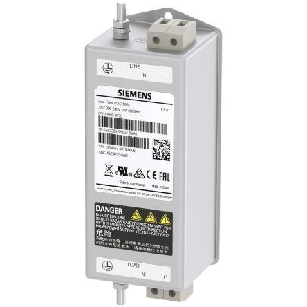 Silnoproudý filtr, řada: SINAMICS, 240V ac, 47Hz, 63 Hz, Montáž do panelu, 18 A, počet fází: 1, Siemens, No