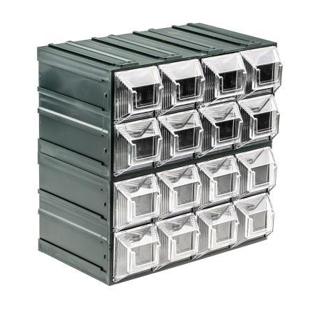Skladovací jednotka se zásuvkami 16 Průhledné Plastové Průhledné zásuvky 208 mm x 208mm x 132 mm RS PRO