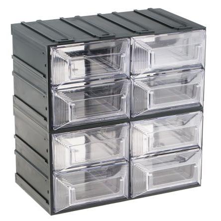 Skladovací jednotka se zásuvkami 8 Průhledné Plastové Průhledné zásuvky 208 mm x 208mm x 132 mm RS PRO