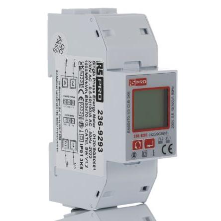 Elektroměr, řada: AP25 Podsvícení LCD 7číslicový 1fázový Elektroměr Impulzový výstup RS PRO