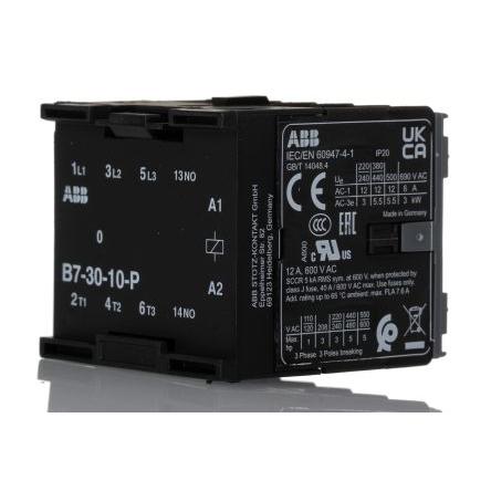 ABB 1 NO Stykač napětí ve vinutí 240V 3pólový 12 A 5.5 kW s 3 NO kontakty 240V Řídicí jednotka, rozsah: B7 3P