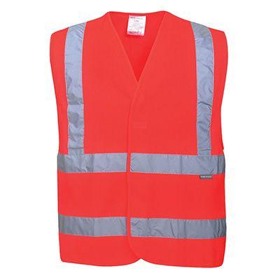 Portwest Červená 100% polyester, Vroubkovaný pletený Reflexní vesta 2XL- 3XL