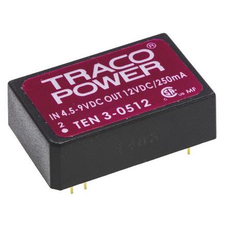 TRACOPOWER Měnič DC/DC TEN 3, výstup: 12V dc 1.5 kV dc, Vin 9V dc 250 mA, Vin 4.5V 3 W -40 °C 85 °C Průchozí otvor