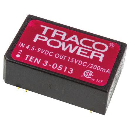 TRACOPOWER Měnič DC/DC TEN 3, výstup: 15V dc 1.5 kV dc, Vin 9V dc 200 mA, Vin 4.5V 3 W -40 °C 85 °C Průchozí otvor