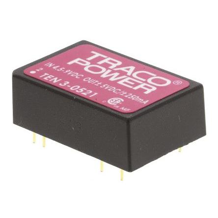 TRACOPOWER Měnič DC/DC TEN 3, výstup: 5V dc 1.5 kV dc, Vin 9V dc 250 mA, Vin 4.5V 3 W -40 °C 85 °C Průchozí otvor