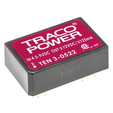 TRACOPOWER Měnič DC/DC TEN 3, výstup: 12V dc 1.5 kV dc, Vin 9V dc 125 mA, Vin 4.5V 3 W -40 °C 85 °C Průchozí otvor