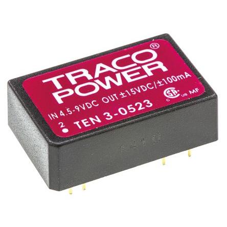 TRACOPOWER Měnič DC/DC TEN 3, výstup: 15V dc 1.5 kV dc, Vin 9V dc 100 mA, Vin 4.5V 3 W -40 °C 85 °C Průchozí otvor
