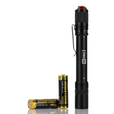 Kapesní svítilna, rozsah: RSPRO-F48, typ žárovky: LED, svítivost: 375 lm, IP68 Černá AA Vysoký, Nízká, Střední RS PRO
