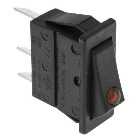 Arcolectric (Bulgin) Ltd Kolébkový spínač Osvětlené, barva ovladače: Červená SPST Panel Zap-vyp 16A