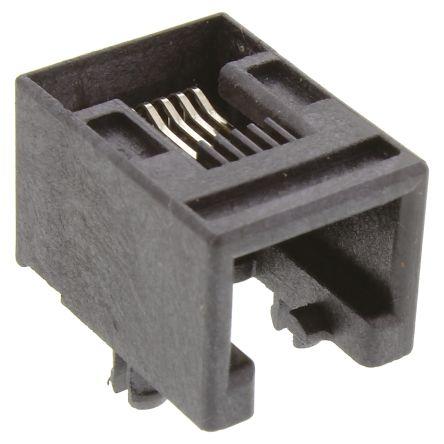 Molex Konektor RJ12, řada: 95501 Vnitřní Cat3, počet cest: 6, Pravý úhel, Průchozí otvor UTP, počet portů: 1portový