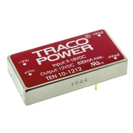 TRACOPOWER Měnič DC/DC TEN 10, výstup: 12V dc 1.5 kV dc, Vin 18V dc 830 mA, Vin 9V 10 W -40 °C 85 °C Montáž na plošný