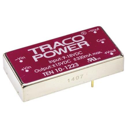 TRACOPOWER Měnič DC/DC TEN 10, výstup: 15V dc 1.5 kV dc, Vin 18V dc 330 mA, Vin 9V 10 W -40 °C 85 °C Montáž na plošný