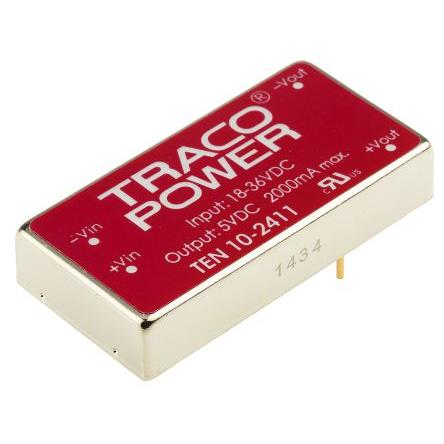 TRACOPOWER Měnič DC/DC TEN 10, výstup: 5V dc 1.5 kV dc, Vin 36V dc 2 A, Vin 18V 10 W -40 °C 85 °C Montáž na plošný spoj