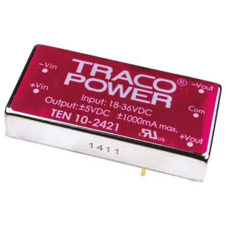 TRACOPOWER Měnič DC/DC TEN 10, výstup: 5V dc 1.5 kV dc, Vin 36V dc 1 A, Vin 18V 10 W -40 °C 85 °C Montáž na plošný spoj