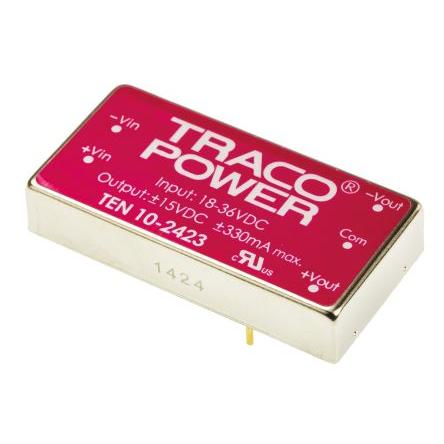TRACOPOWER Měnič DC/DC TEN 10, výstup: 15V dc 1.5 kV dc, Vin 36V dc 330 mA, Vin 18V 10 W -40 °C 85 °C Montáž na plošný
