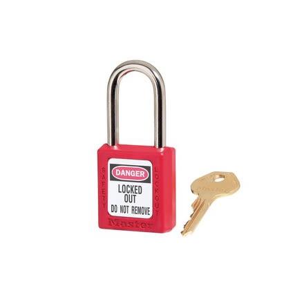 Master Lock Bezpečnostní visací zámek Klíč, Termoplast 6 mm třmen, Červená
