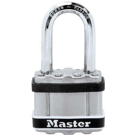 Master Lock Visací zámek S klíčem Odolnost vůči povětrnostním vlivům, Nerezová ocel Obojí 8 mm třmen, Stříbrná 44mm